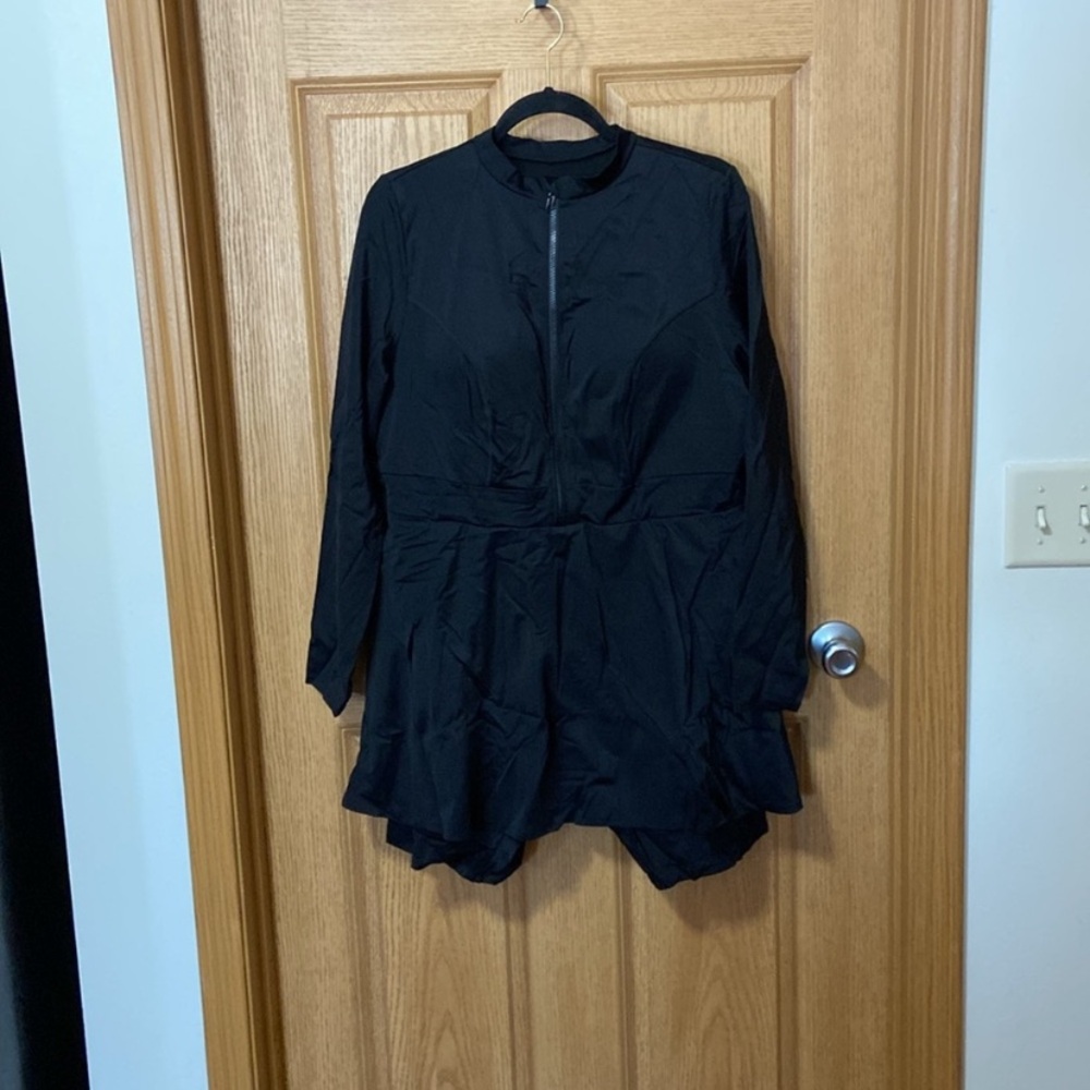 New Plus Size 20 Black Modest Long Sleeve Zip one piece Swimsuits For all swim - Picture 4 of 6
